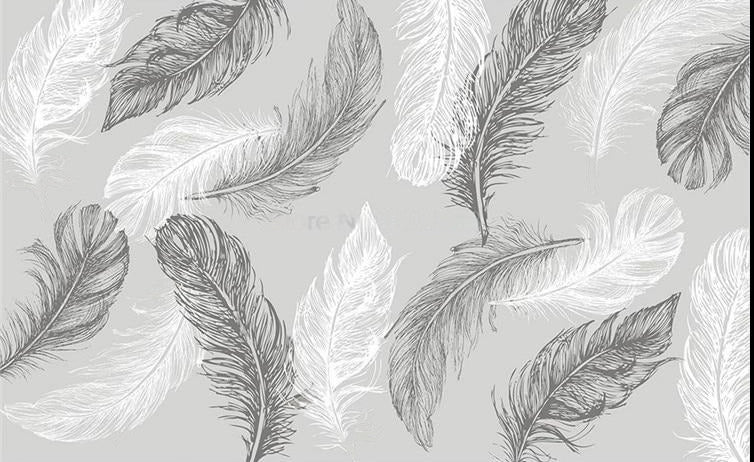 Black and White Feathers Wallpaper Mural, Custom Sizes Available