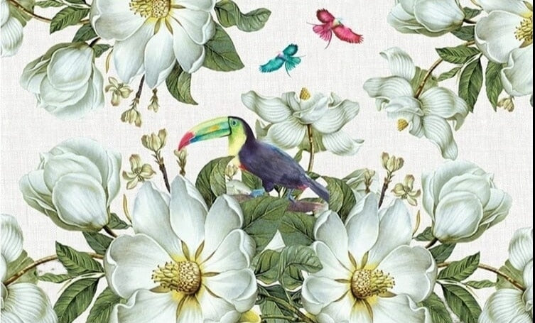 Toucan Perched Amongst Magnolias Wallpaper Mural, Custom Sizes Available