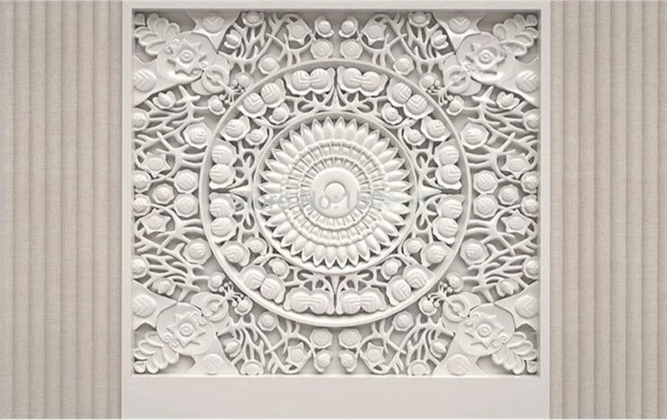 Sculpted Round Medallion Design Wallpaper Mural, Custom Sizes Available