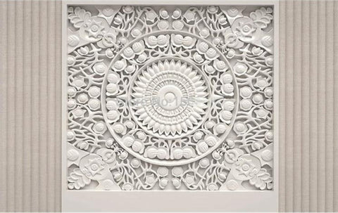 Image of Sculpted Round Medallion Design Wallpaper Mural, Custom Sizes Available