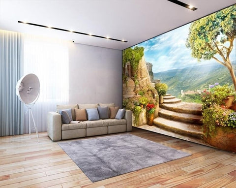 Image of Mural de papel pintado con hermosa pasarela de piedra, tamaños personalizados disponibles