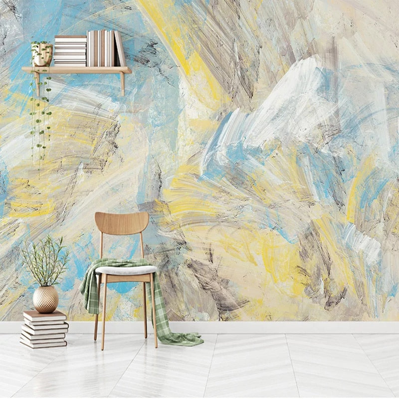 Abstract in Yellow and Blue Wallpaper Mural, Custom Sizes Available