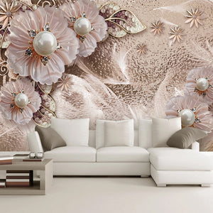 Luxurious Pearl and Diamonds Floral Background Wallpaper Mural, Custom Sizes Available