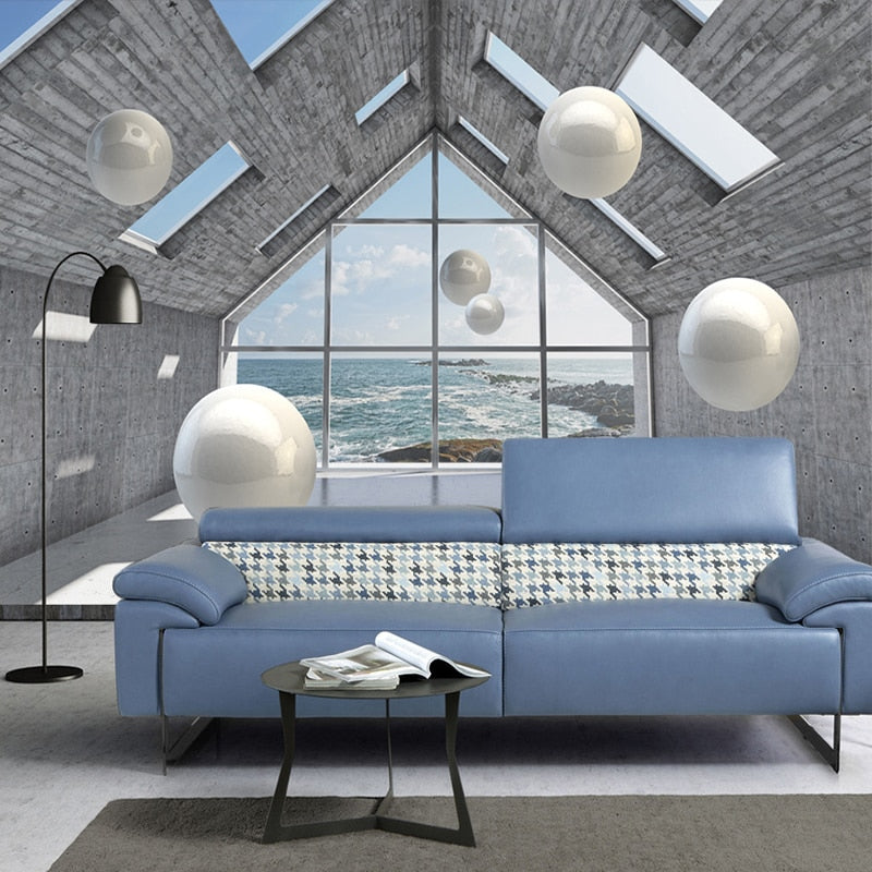 Abstract Sheres in Living Area Wallpaper Mural, Custom Sizes Available