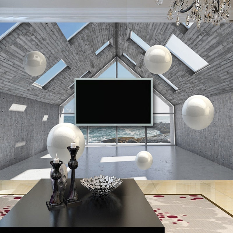 Abstract Sheres in Living Area Wallpaper Mural, Custom Sizes Available