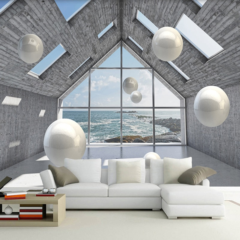 Abstract Sheres in Living Area Wallpaper Mural, Custom Sizes Available