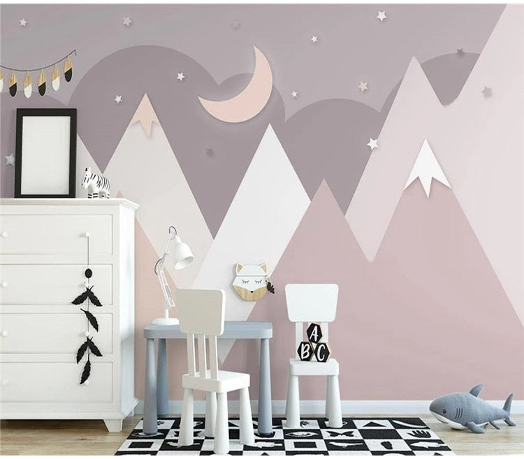 Pink Mountain Peaks Kid's Wallpaper Mural, Custom Sizes Available