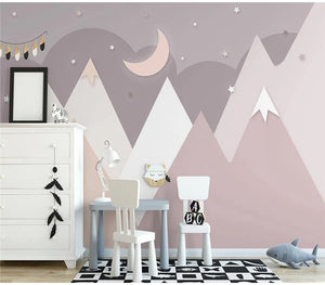 Pink Mountain Peaks Kid's Wallpaper Mural, Custom Sizes Available
