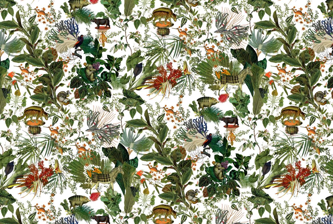 Asian Inspired Animal Print II Wallpaper Murals, Custom Sizes, Less Waste