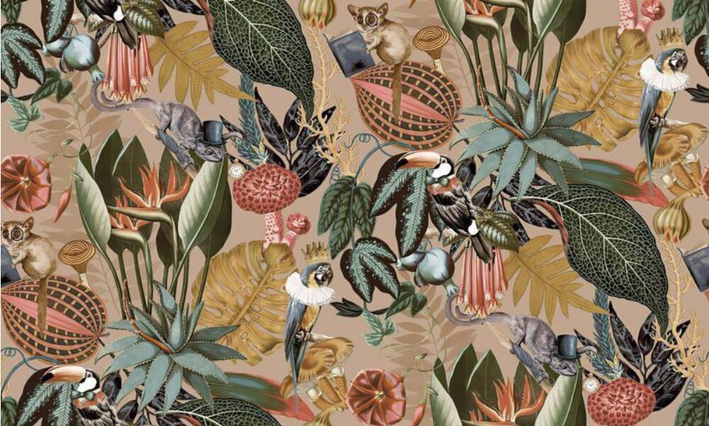Asian Inspired Animal Print Wallpaper Murals, Custom Sizes, Less Waste