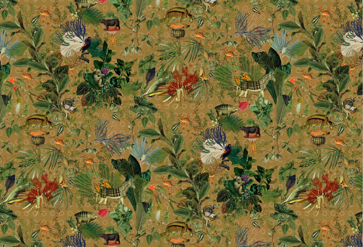 Asian Inspired Animal Print II Wallpaper Murals, Custom Sizes, Less Waste