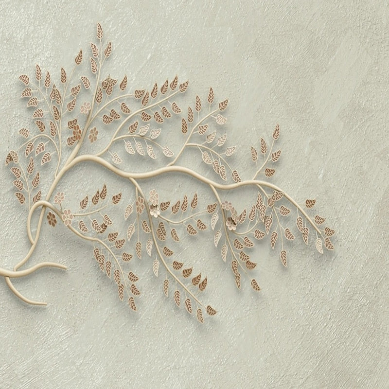 3D Tan Branch With Leaves Wallpaper Mural, Custom Sizes Available