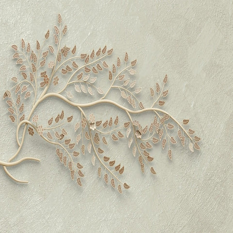 Image of 3D Tan Branch With Leaves Wallpaper Mural, Custom Sizes Available