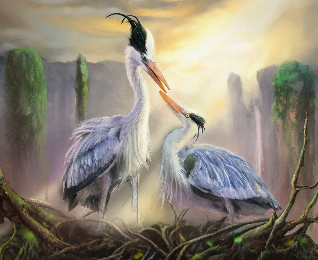 Stunning Great Blue Herons Wallpaper Mural, Custom Sizes Available
