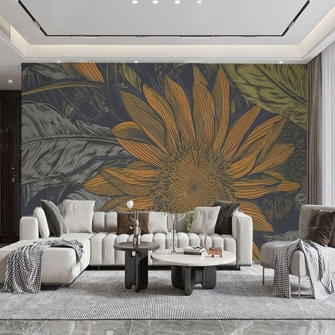 Image of Modern Simple Sunflower Wallpaper Mural, Custom Sizes Available