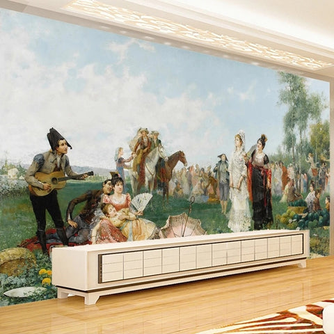Image of Classical Oil Painting Afternoon in the Park Wallpaper Mural, Custom Sizes Available