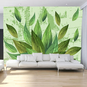 Abstract Green Leaves Wallpaper Mural, Custom Sizes Available