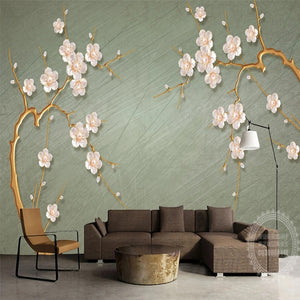 Plum Blossoms and Branches Wallpaper Mural, Custom Sizes Available