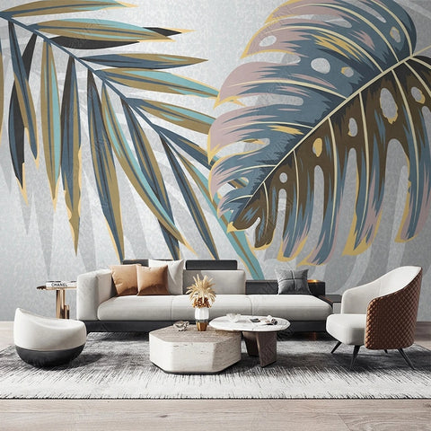 Image of Tropical Plant Leaves Wallpaper Mural, Custom Sizes Available