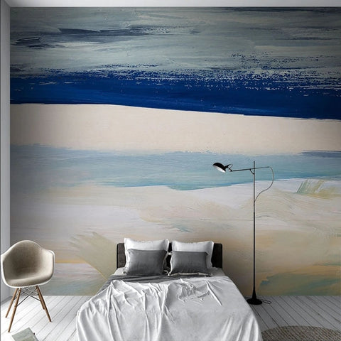 Image of Abstract Blue White Vertical Stripes Wallpaper Mural, Custom Sizes Available