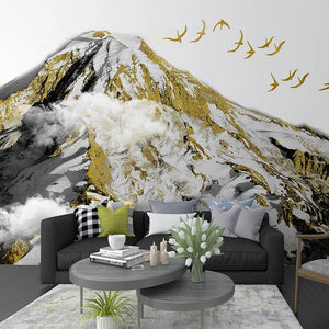 Golden Snow Covered Mountain Wallpaper Mural, Custom Sizes Available