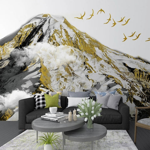 Image of Golden Snow Covered Mountain Wallpaper Mural, Custom Sizes Available