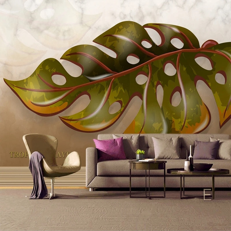 Giant Monstera Leaf Wallpaper Mural, Custom Sizes Available