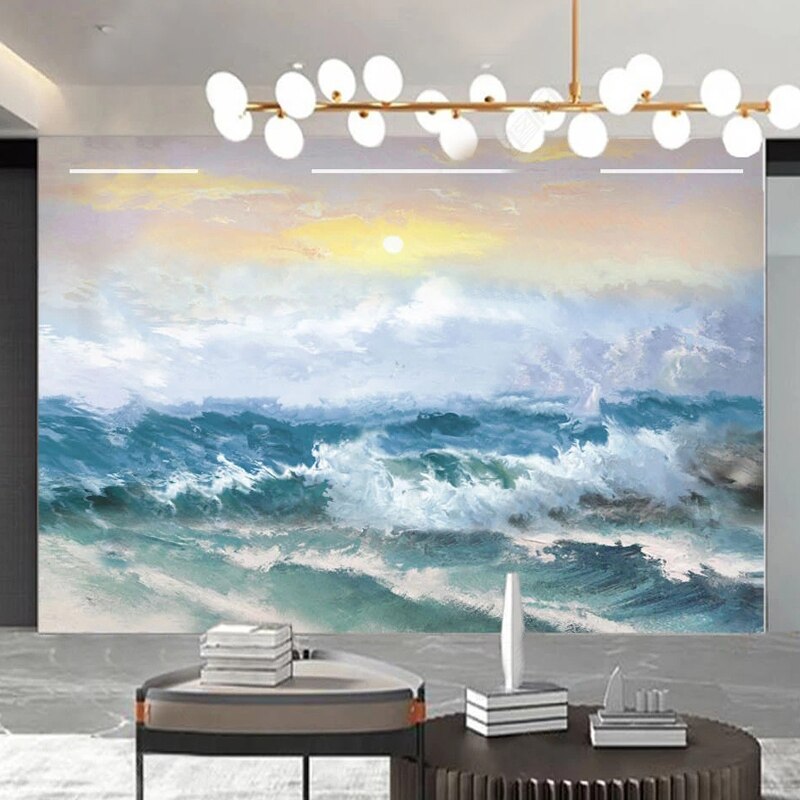 Spectacular Ocean Waves Painting Wallpaper Mural, Custom Sizes Available