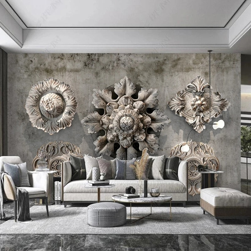 Intricate Concrete Medallions Wallpaper Murals, Custom Sizes Available