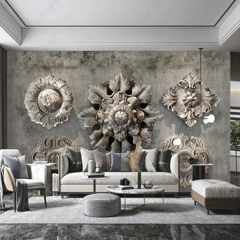 Image of Intricate Concrete Medallions Wallpaper Murals, Custom Sizes Available