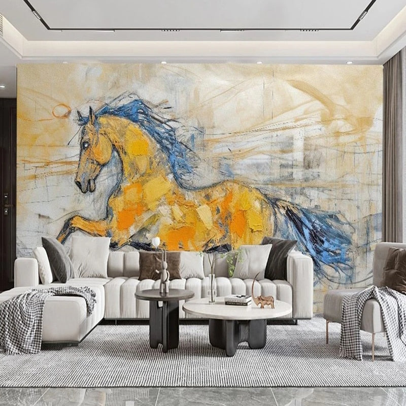 Regal Abstract Galloping Horse Wallpaper Mural, Custom Sizes Available