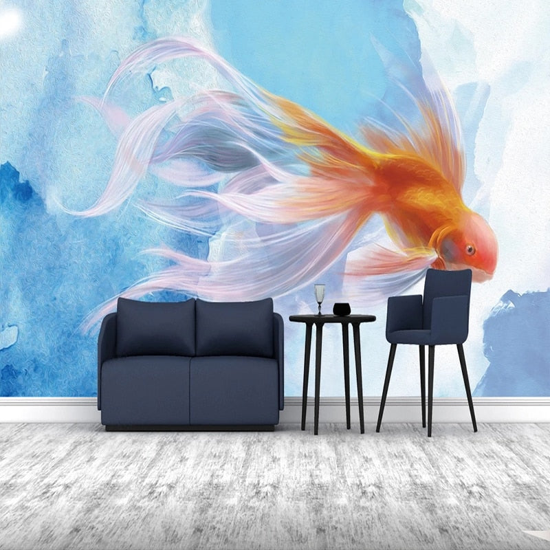 Graceful Fancy Goldfish Wallpaper Mural, Custom Sizes Available