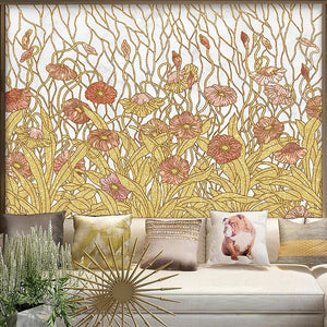 Art Nouveau Retro Flower Garden Wallpaper Mural, Custom Sizes Available