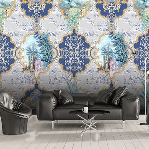 Oversized Blue Wallpaper Motif Background Wallpaper Mural, Custom Sizes Available