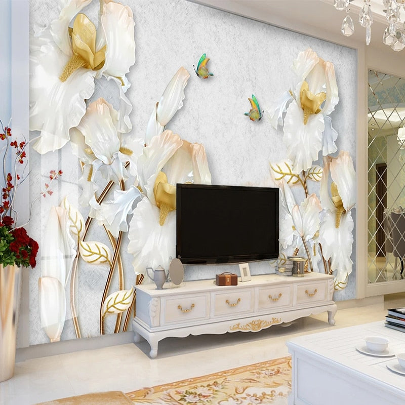 Lovely White Bearded Iris Wallpaper Mural, Custom Sizes Available