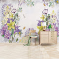 Refreshing Hand-Painted Spring Flowers Wallpaper Mural, Custom Sizes Available