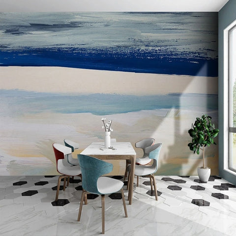 Image of Abstract Blue White Vertical Stripes Wallpaper Mural, Custom Sizes Available