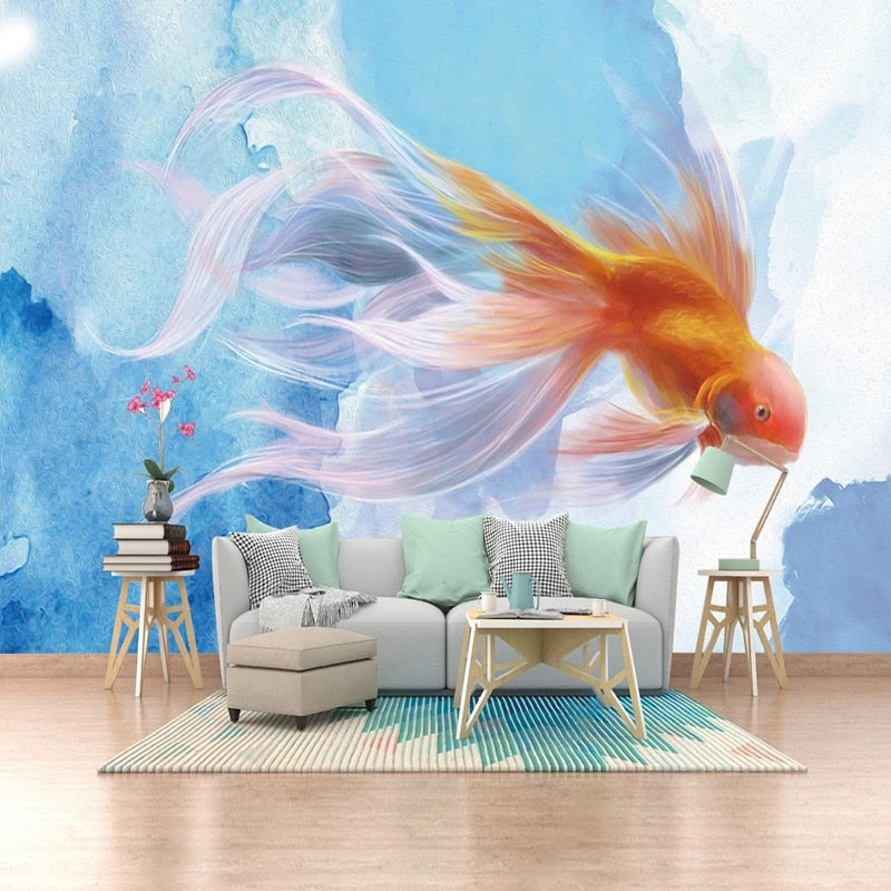 Graceful Fancy Goldfish Wallpaper Mural, Custom Sizes Available