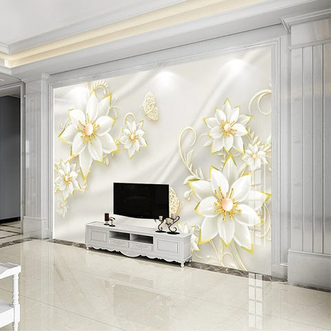 Image of Elegant Gold Fringed Flowers Wallpaper Mural, Custom Sizes Available