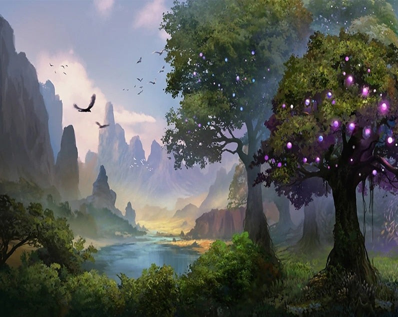Mystical Valley Fantasy Wallpaper Mural, Custom Sizes Available