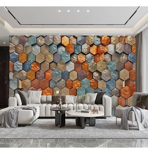 Bold Multicolor Metal Hexagon Stack Wallpaper Mural, Custom Sizes Available