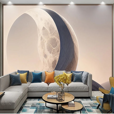 Image of Abstract Moon Shape Wallpaper Mural, Custom Sizes Available