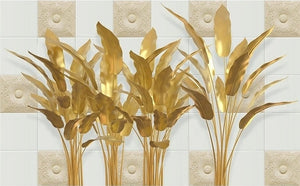 Golden Palm Leaves Background Wallpaper Mural, Custom Sizes Available