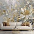 Sublime Gold and Ivory Floral Background Wallpaper Mural, Custom Sizes Available