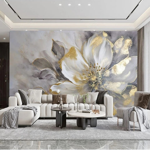 Image of Exquisite Luxury Gold Leaf Magnolia Blossom Wallpaper Mural, Custom Sizes Available