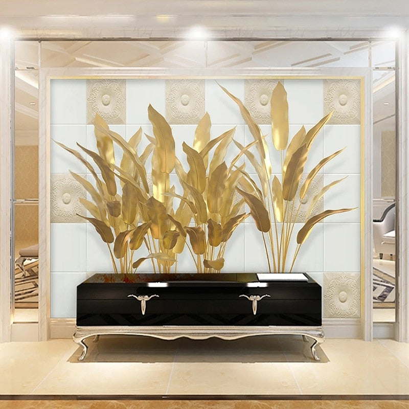 Golden Palm Leaves Background Wallpaper Mural, Custom Sizes Available