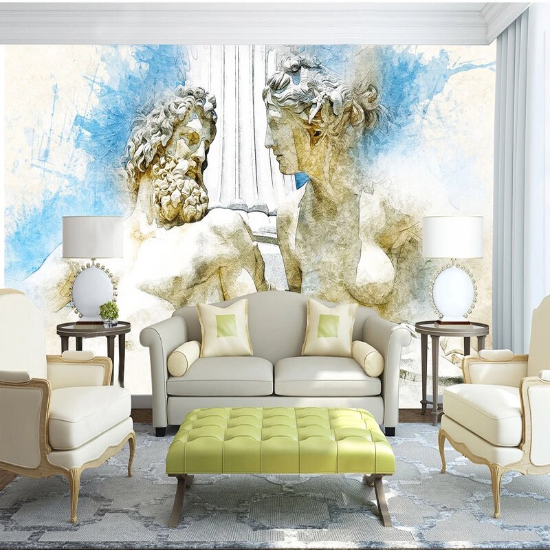 Watercolor Version of "Zeus's Lovers" Sculpture Wallpaper Mural, Custom Sizes Available