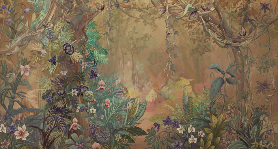 Exquisite Retro Jungle Scene Wallpaper Mural, Custom Sizes Available