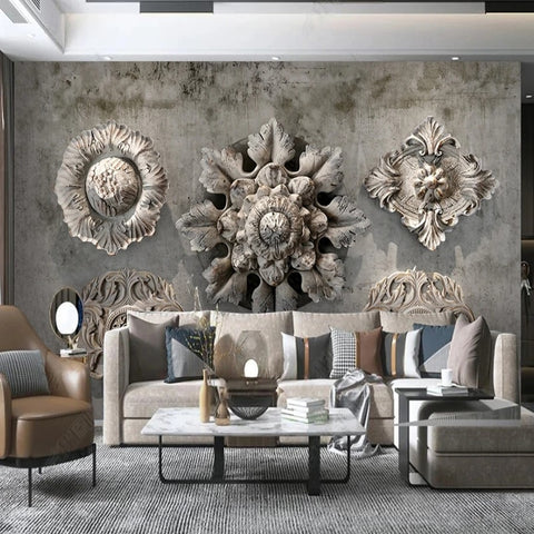 Image of Intricate Concrete Medallions Wallpaper Murals, Custom Sizes Available