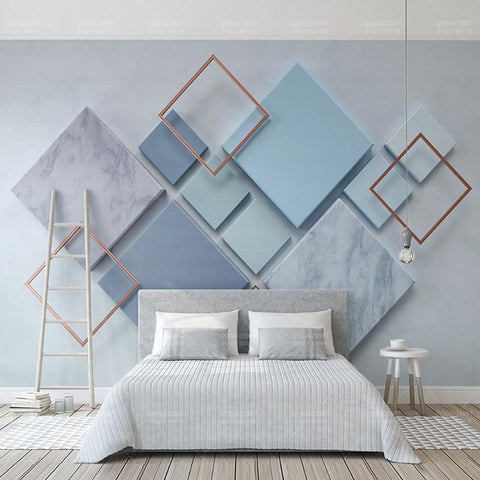 Image of Abstract Blue 3D Squares Wallpaper Mural, custom Sizes Available Household-Wallpaper Maughon's 